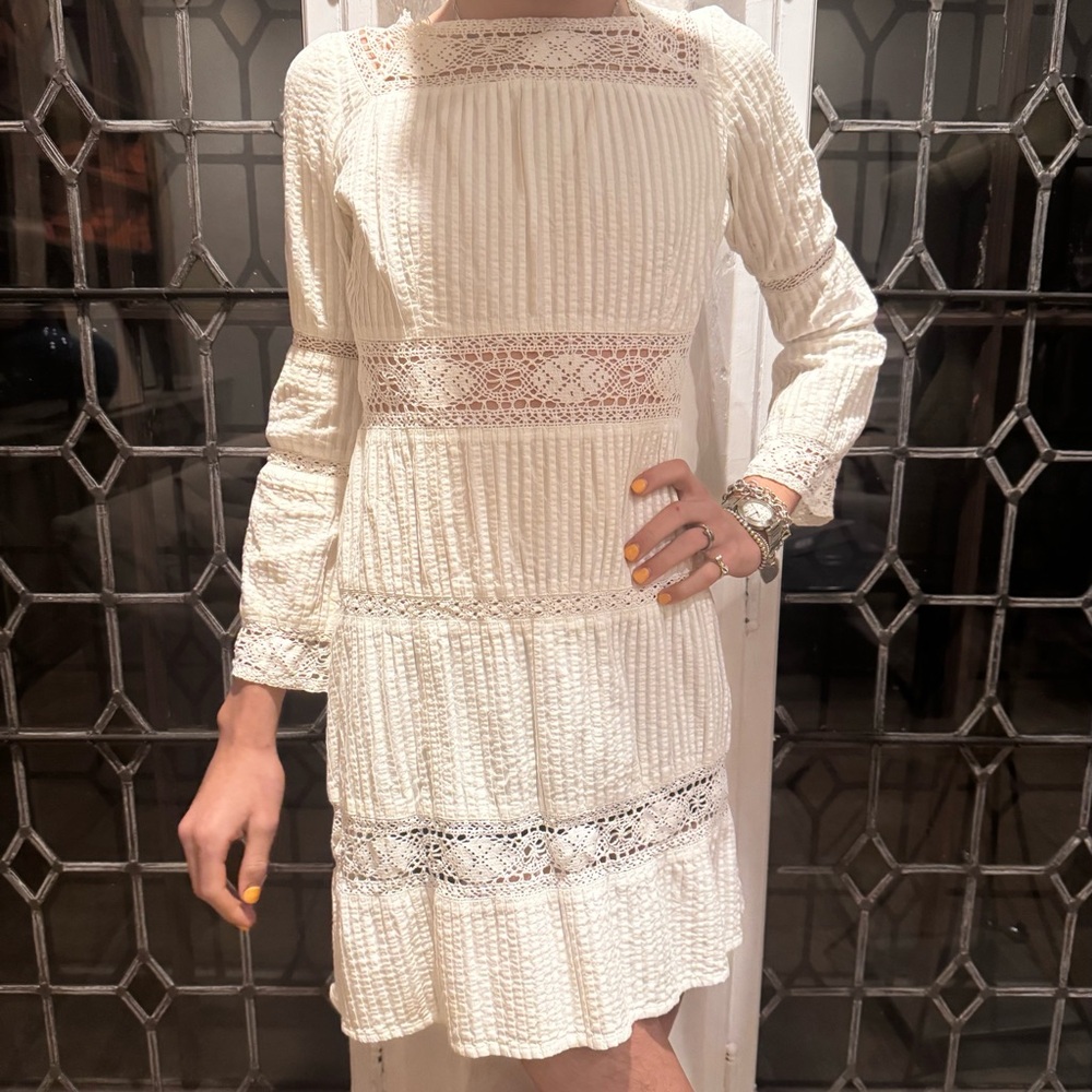 White Long Sleeve Sundress with Cuffed Sleeves for Cocktail